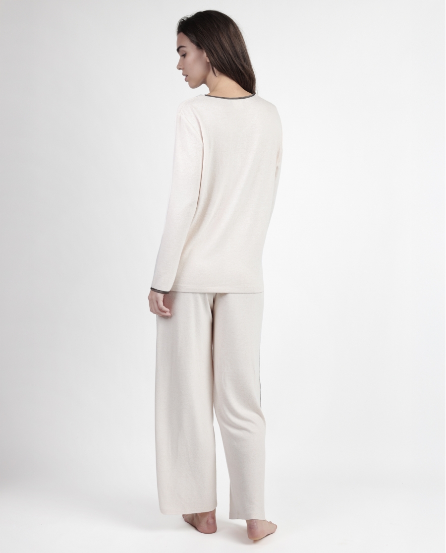 ADMAS CLASSIC Pijama Manga Larga Pico Elegant At Home para Mujer BEIGE