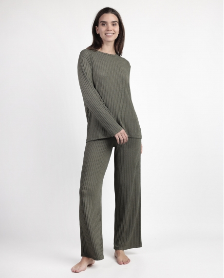 ADMAS HOME Pijama Manga Larga Canalé Tracksuit para Mujer OLIVA