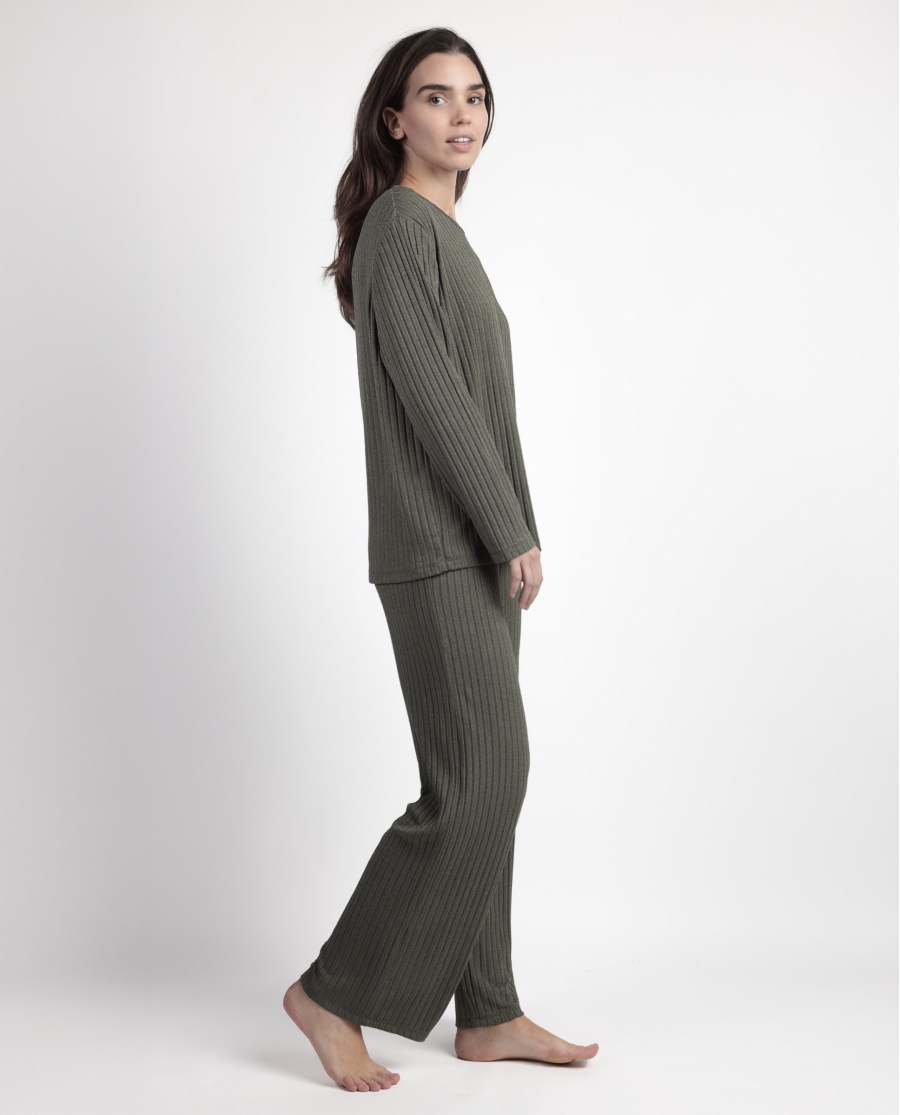 ADMAS HOME Pijama Manga Larga Canalé Tracksuit para Mujer OLIVA