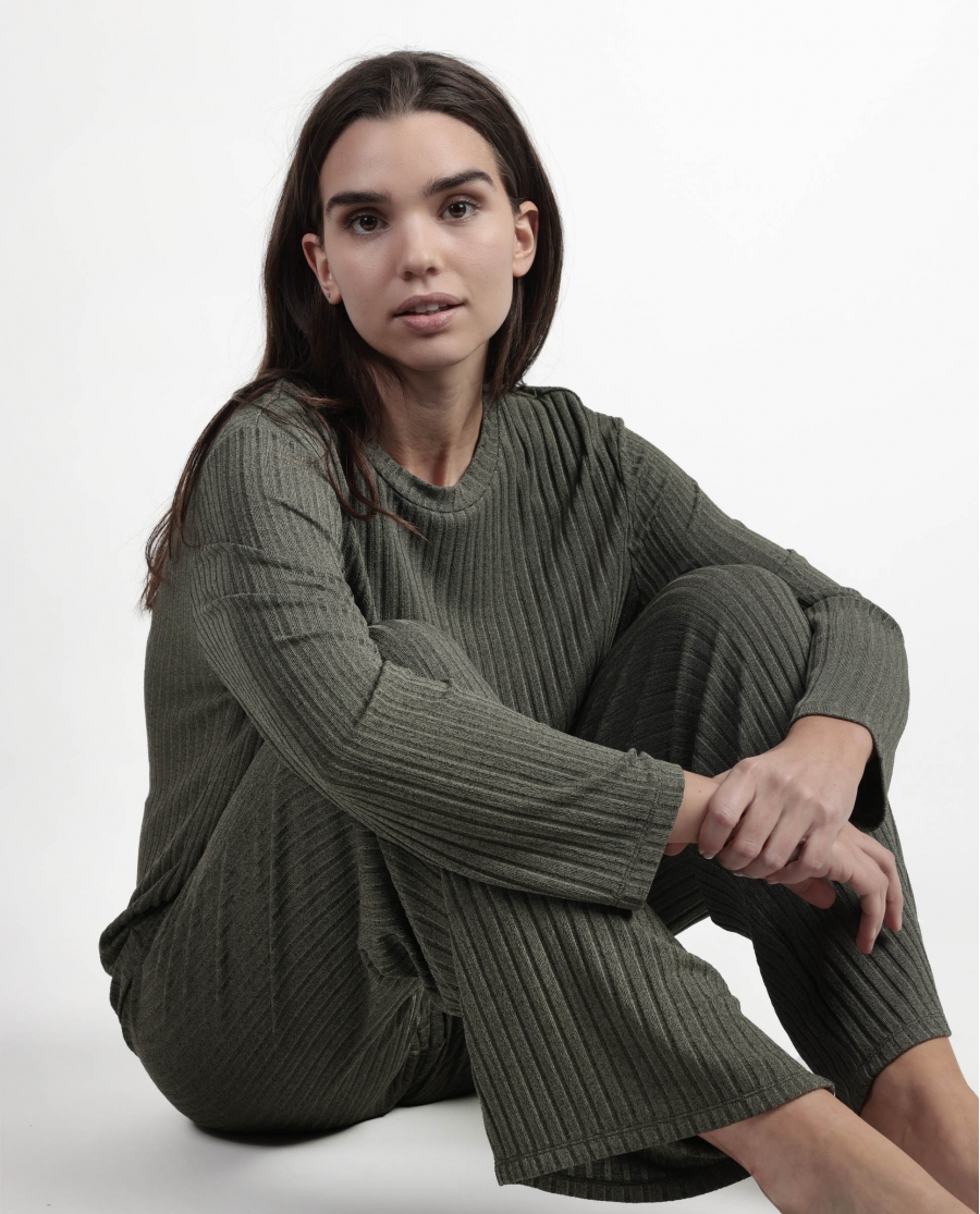 ADMAS HOME Pijama Manga Larga Canalé Tracksuit para Mujer OLIVA