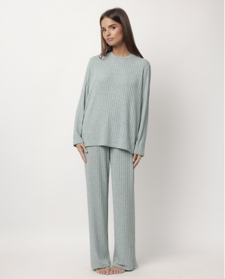 ADMAS HOME Pijama Manga Larga Canalé Tracksuit para Mujer AQUA