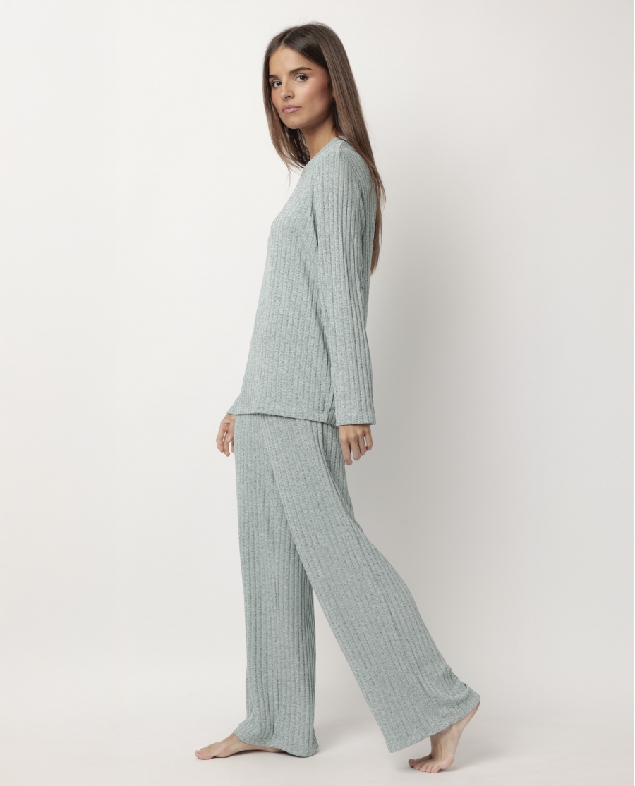 ADMAS HOME Pijama Manga Larga Canalé Tracksuit para Mujer AQUA