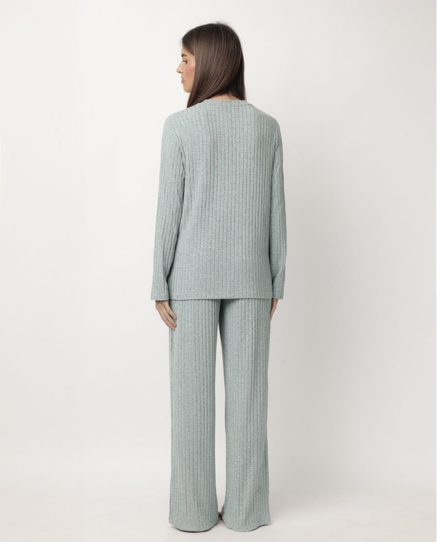 ADMAS HOME Pijama Manga Larga Canalé Tracksuit para Mujer AQUA