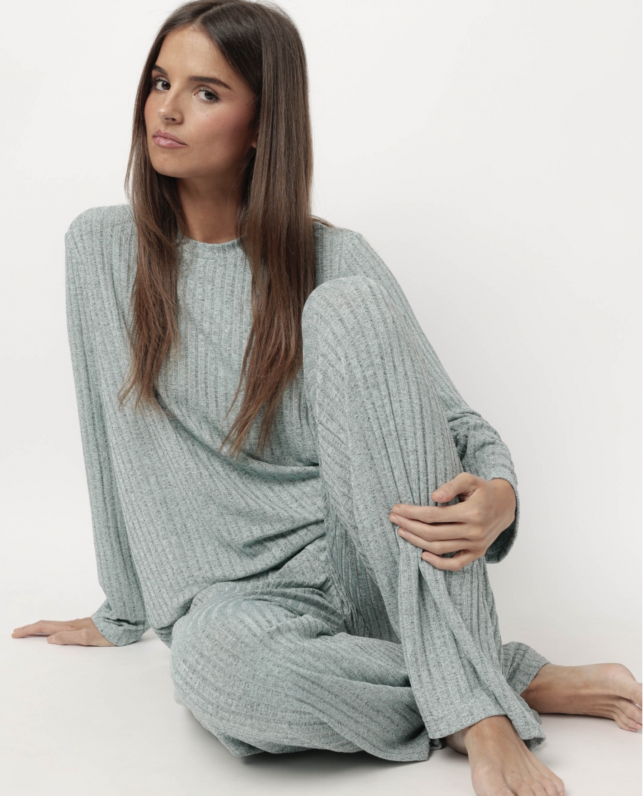 ADMAS HOME Pijama Manga Larga Canalé Tracksuit para Mujer AQUA