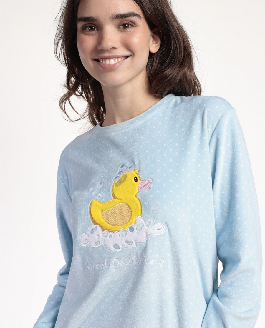 ADMAS Pijama Manga Larga Terciopelo Sweet Duckling para Mujer AZUL
