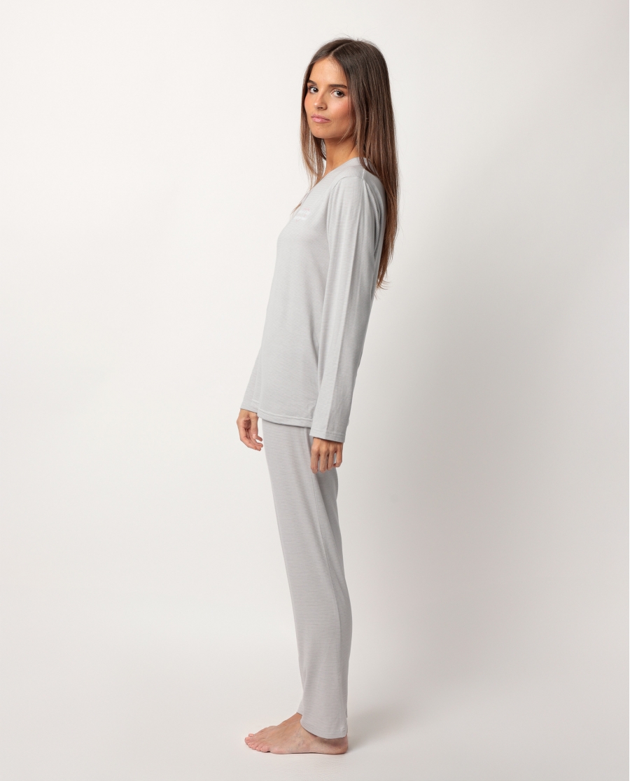 STAY AT HOME Pijama Manga Larga Tapeta Sleep Is My Superpower para Mujer GRIS