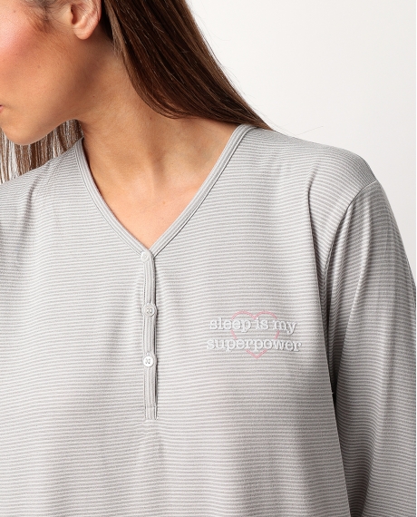 STAY AT HOME Pijama Manga Larga Tapeta Sleep Is My Superpower para Mujer GRIS 2