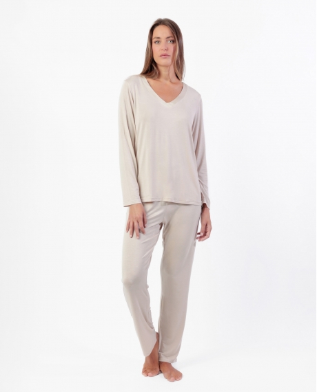 ADMAS LUXURY Pijama Manga Larga Luxury Lisos para Mujer CAVA
