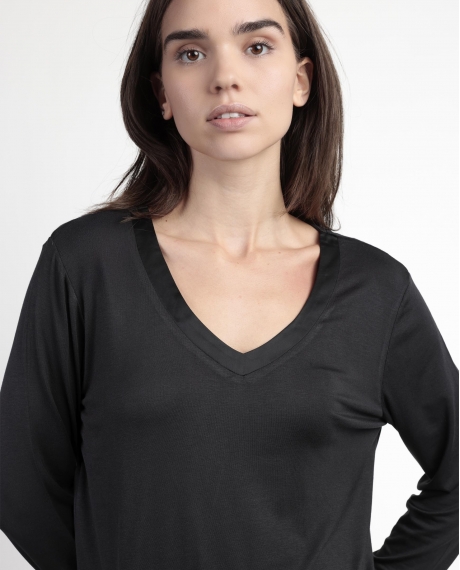 ADMAS LUXURY Pijama Manga Larga Luxury Lisos para Mujer NEGRO 2