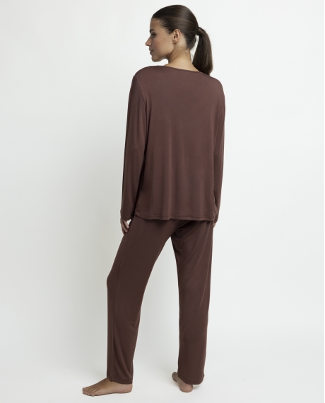 ADMAS LUXURY Pijama Manga Larga Luxury Lisos para Mujer CHOCOLATE 2