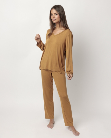 ADMAS LUXURY Pijama Manga Larga Luxury Lisos para Mujer COBRE
