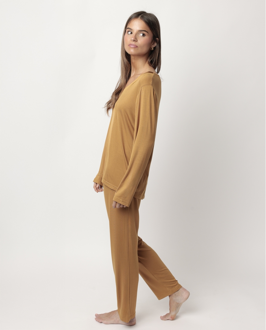 ADMAS LUXURY Pijama Manga Larga Luxury Lisos para Mujer COBRE