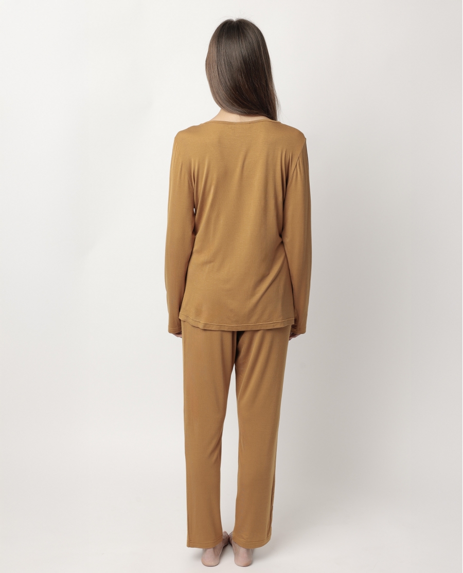 ADMAS LUXURY Pijama Manga Larga Luxury Lisos para Mujer COBRE
