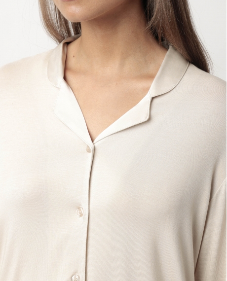 ADMAS LUXURY Pijama Manga Larga Abierto Luxury Lisos para Mujer CAVA 2