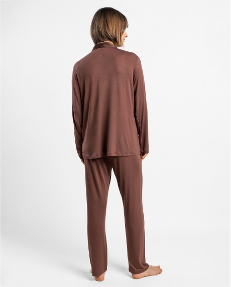 ADMAS LUXURY Pijama Manga Larga Abierto Luxury Lisos para Mujer CHOCOLATE 2