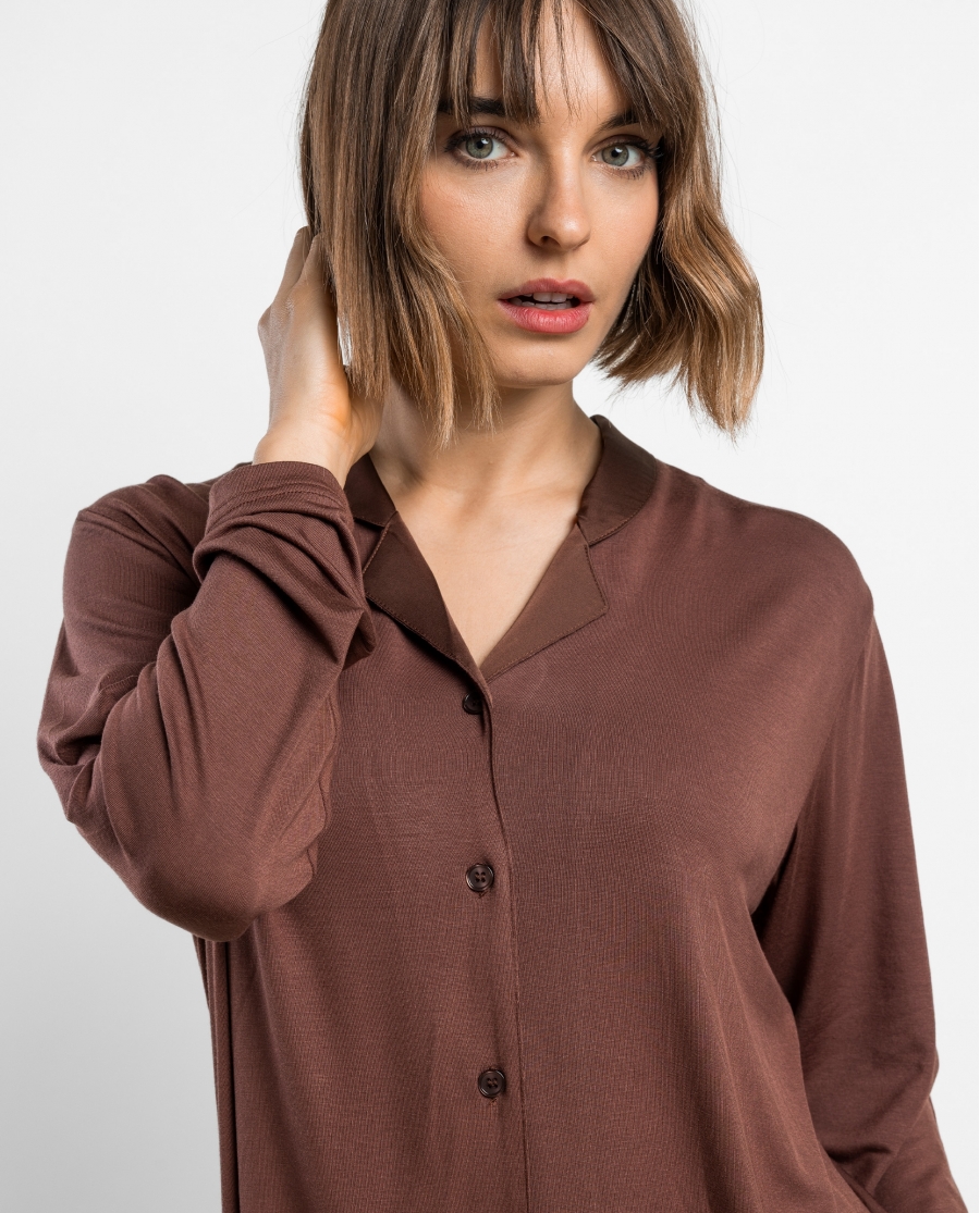 ADMAS LUXURY Pijama Manga Larga Abierto Luxury Lisos para Mujer CHOCOLATE