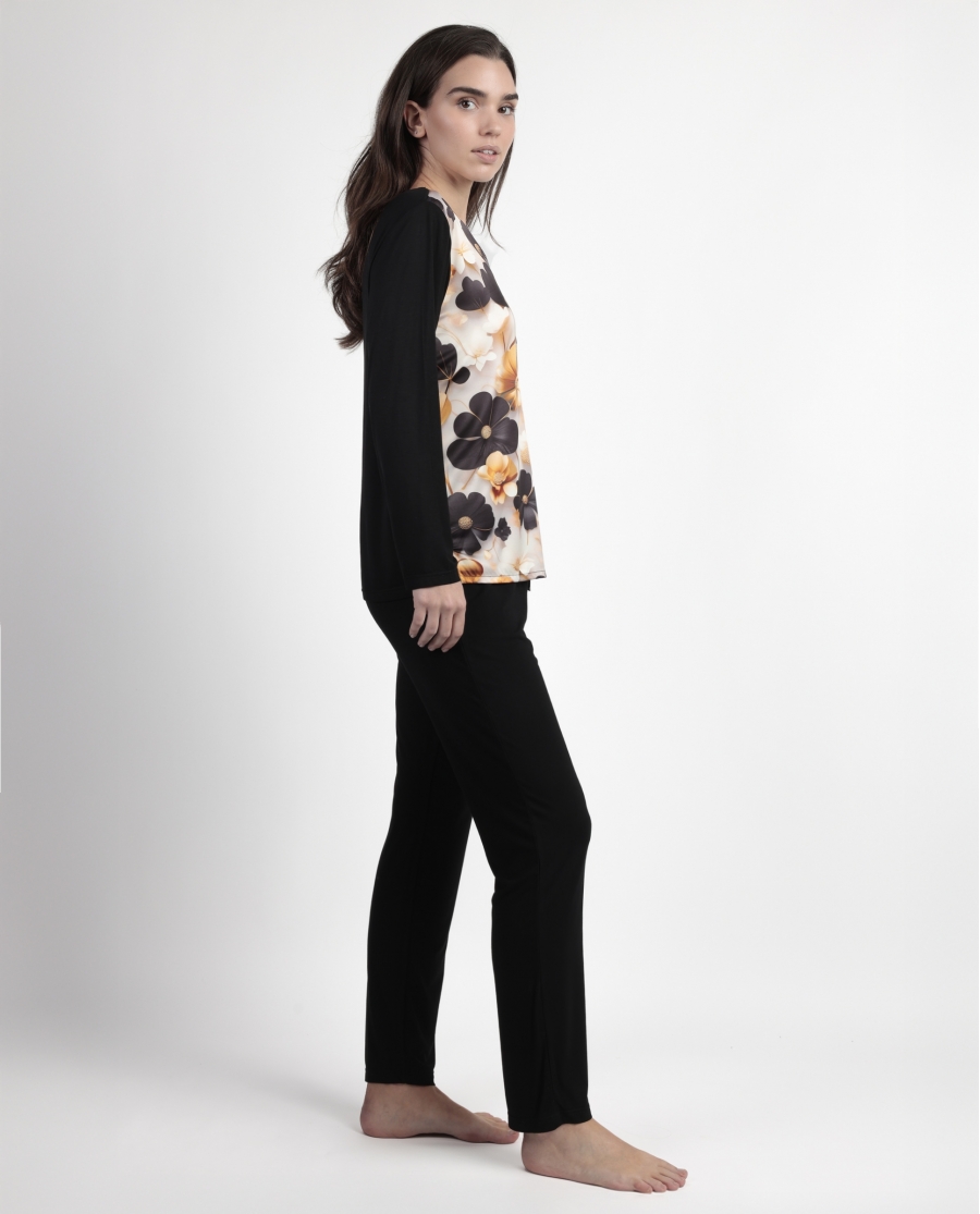 ADMAS LUXURY Pijama Manga Larga Luxury Flowers para Mujer ORO