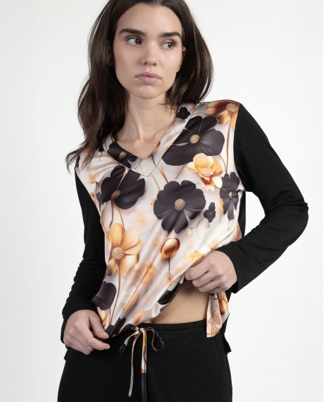 ADMAS LUXURY Pijama Manga Larga Luxury Flowers para Mujer ORO 2