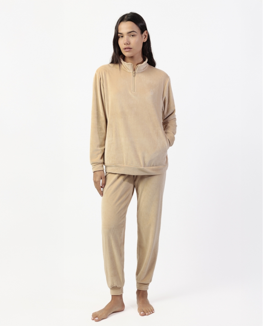 ADMAS HOME Pijama Manga Larga Terciopelo Cremallera Adm Home para Mujer BEIGE