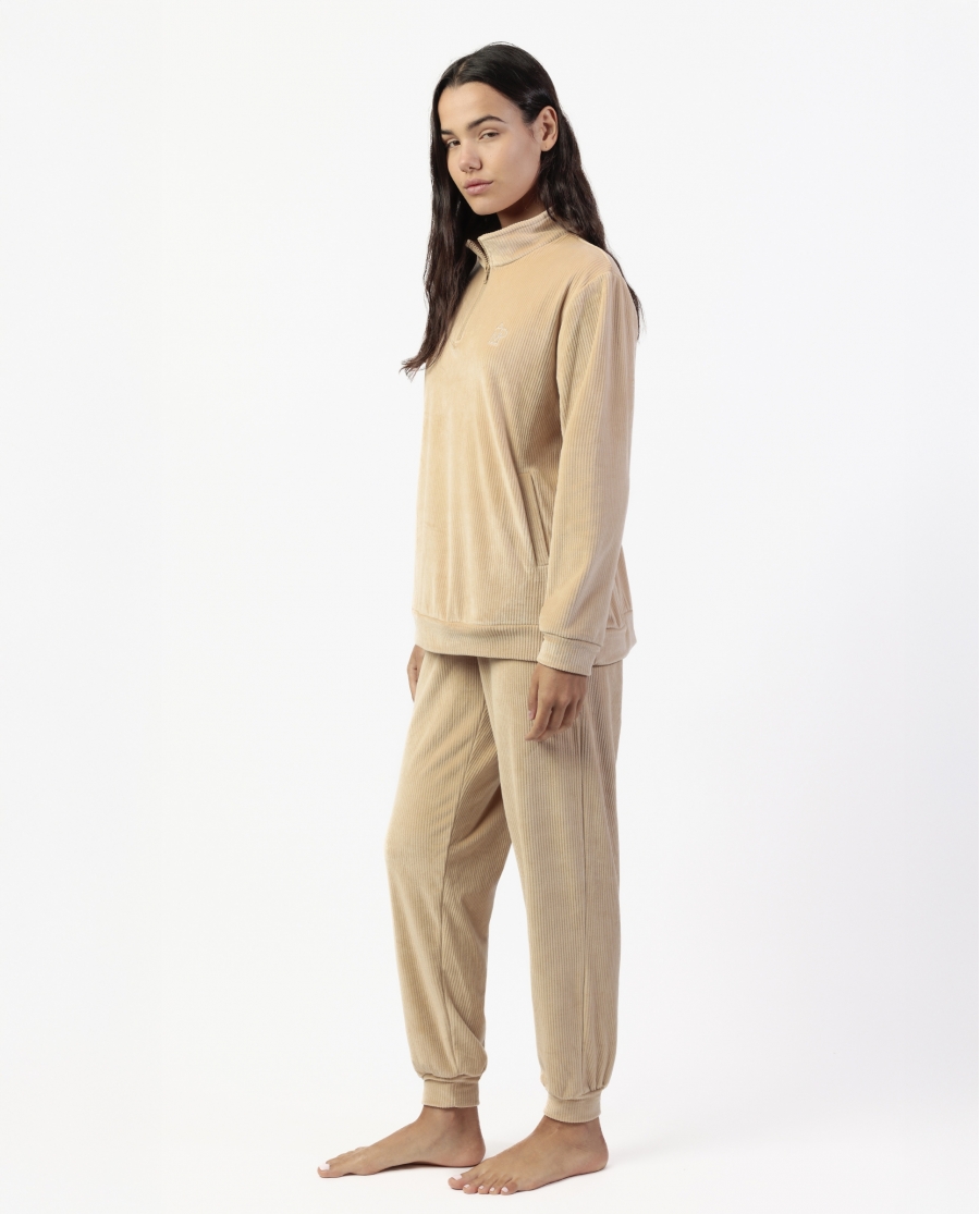 ADMAS HOME Pijama Manga Larga Terciopelo Cremallera Adm Home para Mujer BEIGE