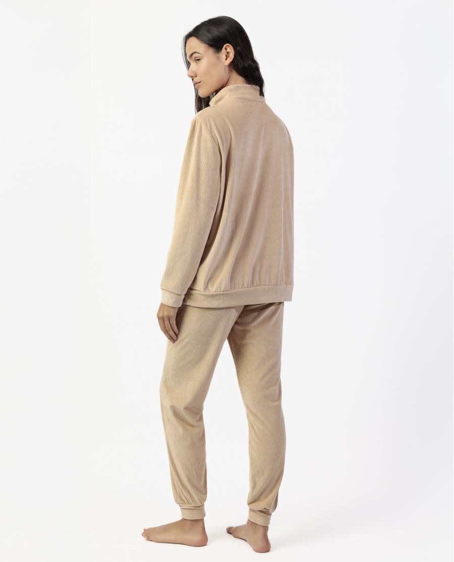 ADMAS HOME Pijama Manga Larga Terciopelo Cremallera Adm Home para Mujer BEIGE