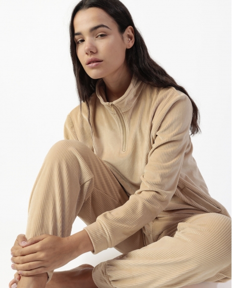 ADMAS HOME Pijama Manga Larga Terciopelo Cremallera Adm Home para Mujer BEIGE 2