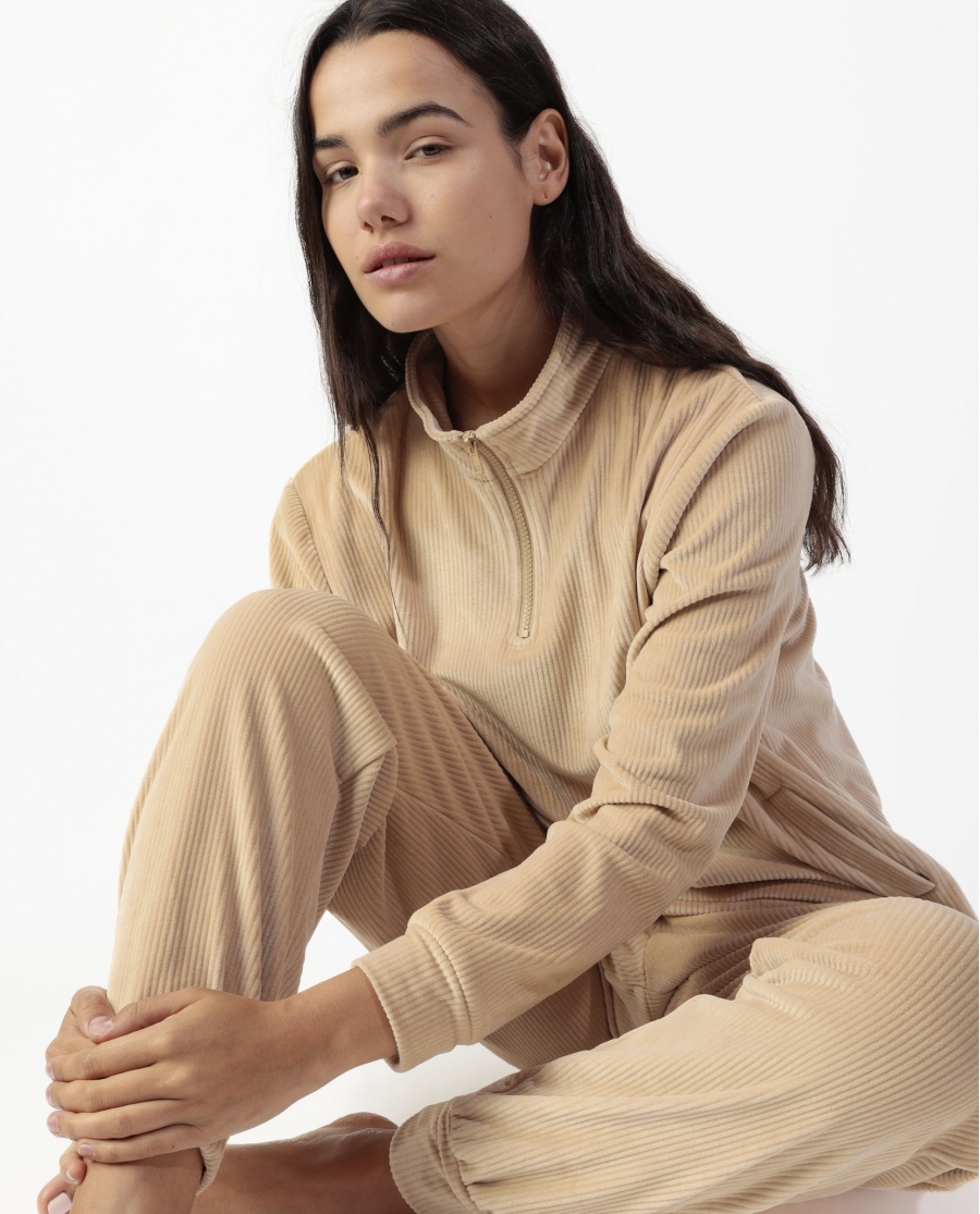 ADMAS HOME Pijama Manga Larga Terciopelo Cremallera Adm Home para Mujer BEIGE