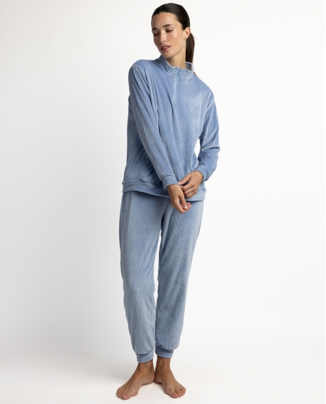 ADMAS HOME Pijama Manga Larga Terciopelo Cremallera Adm Home para Mujer AZUL