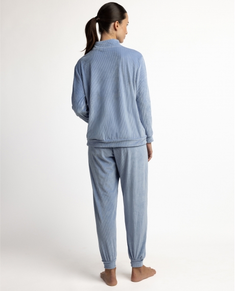 ADMAS HOME Pijama Manga Larga Terciopelo Cremallera Adm Home para Mujer AZUL 2