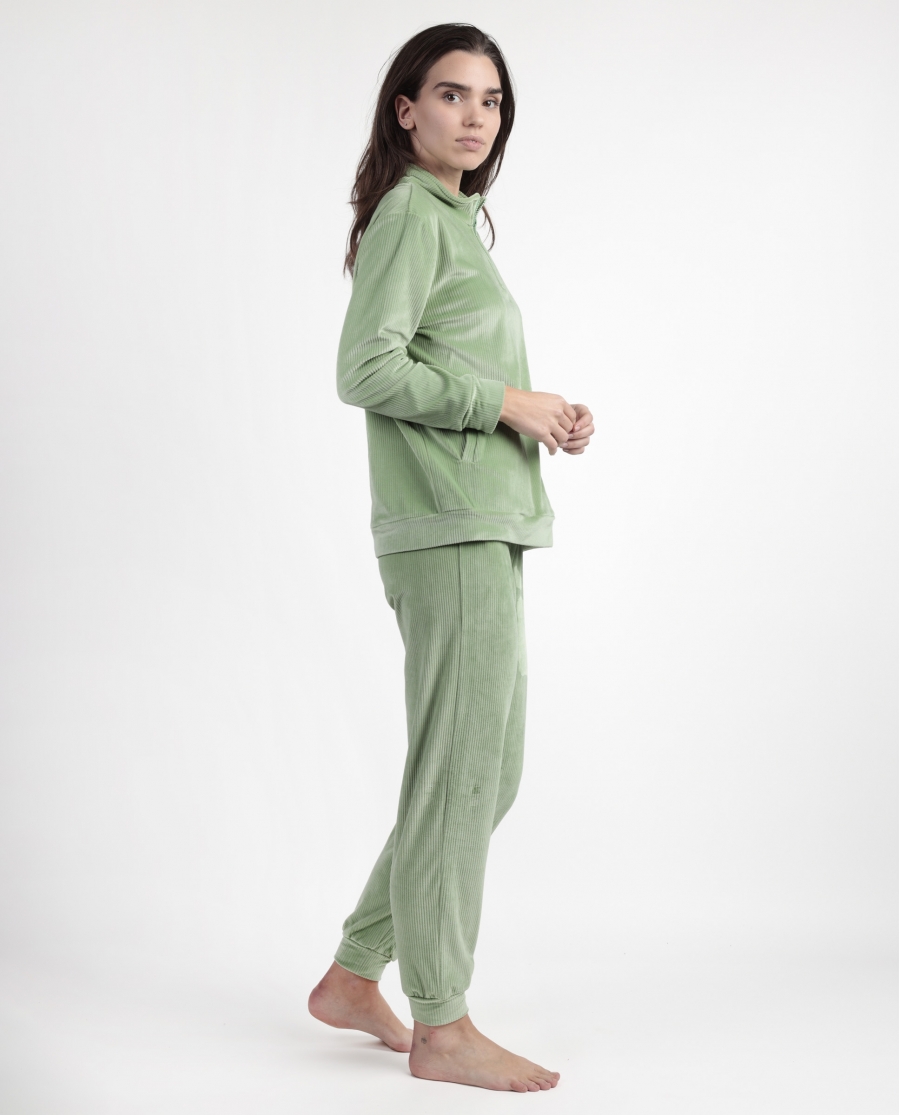 ADMAS HOME Pijama Manga Larga Terciopelo Cremallera Adm Home para Mujer VERDE