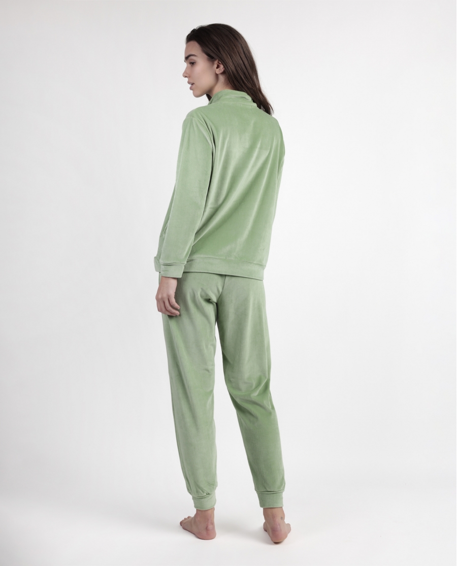 ADMAS HOME Pijama Manga Larga Terciopelo Cremallera Adm Home para Mujer VERDE