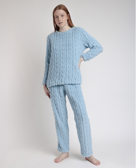 ADMAS HOME Pijama Manga Larga Calentito Chains Home para Mujer AZUL