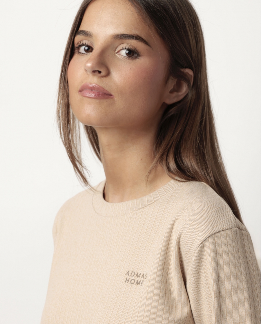 ADMAS HOME Pijama Manga Larga Canalé Supersoft para Mujer CAMEL