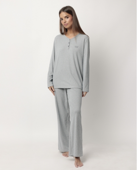 ADMAS HOME Pijama Manga Larga Tapeta Canalé Supersoft para Mujer AZUL