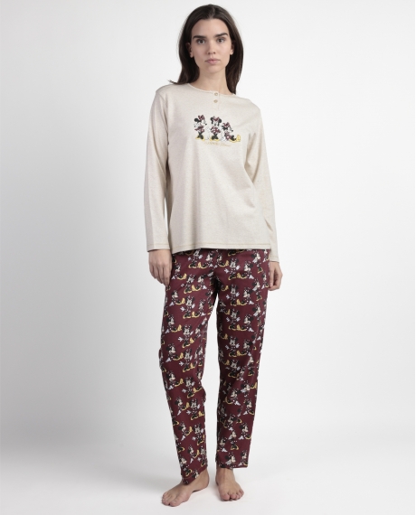 DISNEY Pijama Manga Larga Tapeta Minnie Mouse para Mujer CRUDO