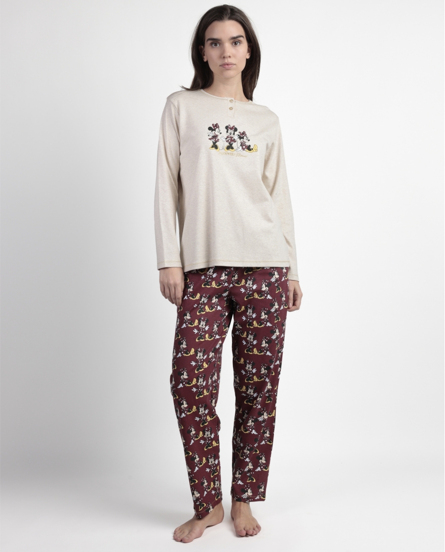 DISNEY Pijama Manga Larga Tapeta Minnie Mouse para Mujer CRUDO