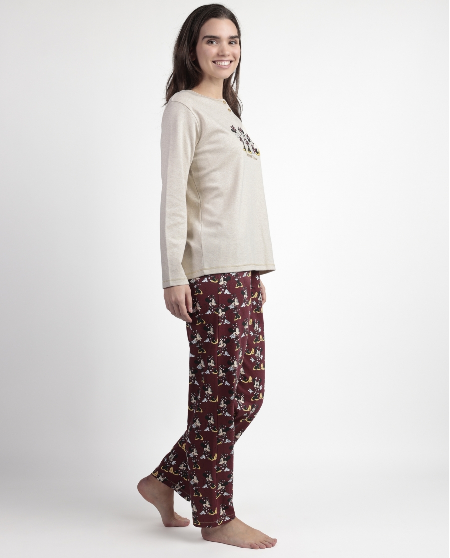 DISNEY Pijama Manga Larga Tapeta Minnie Mouse para Mujer CRUDO