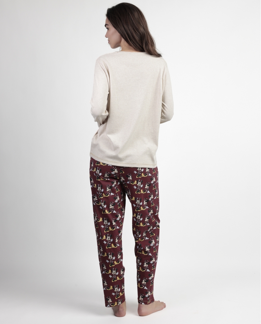 DISNEY Pijama Manga Larga Tapeta Minnie Mouse para Mujer CRUDO
