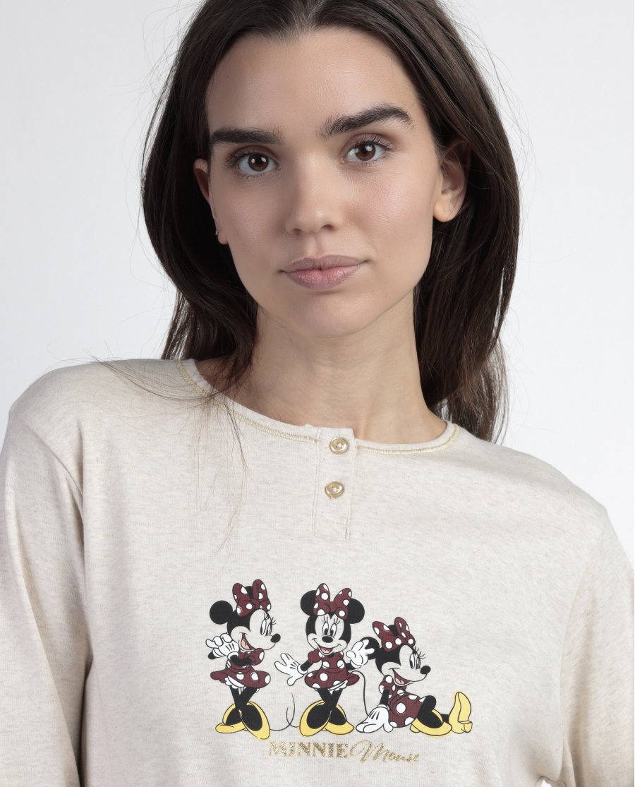 DISNEY Pijama Manga Larga Tapeta Minnie Mouse para Mujer CRUDO