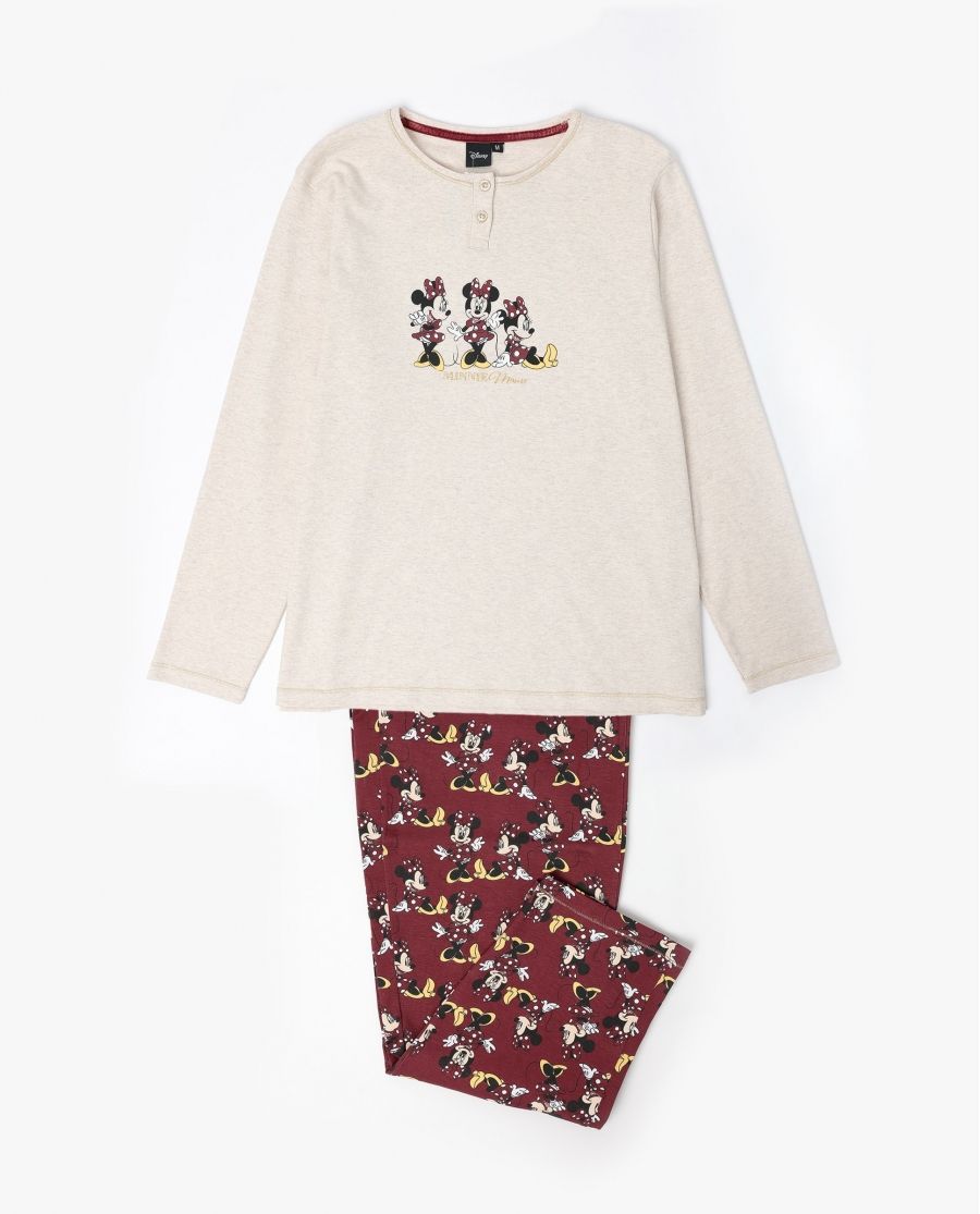 DISNEY Pijama Manga Larga Tapeta Minnie Mouse para Mujer CRUDO