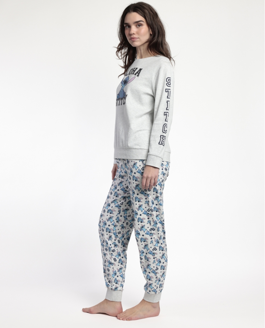 DISNEY Pijama Manga Larga Aloha Stitch para Mujer GRIS JASPE