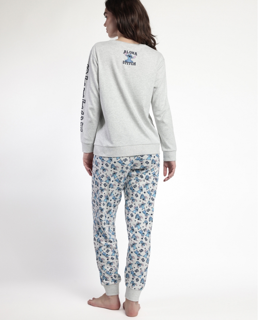 DISNEY Pijama Manga Larga Aloha Stitch para Mujer GRIS JASPE