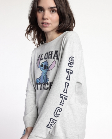 DISNEY Pijama Manga Larga Aloha Stitch para Mujer GRIS JASPE 2