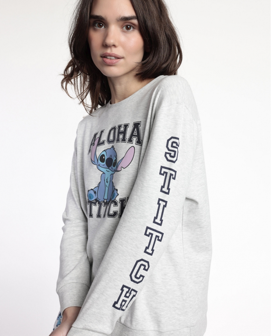 DISNEY Pijama Manga Larga Aloha Stitch para Mujer GRIS JASPE