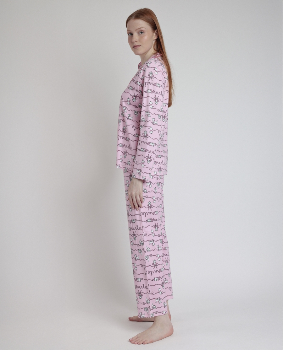 DISNEY Pijama Manga Larga Abierto Marie para Mujer ROSA