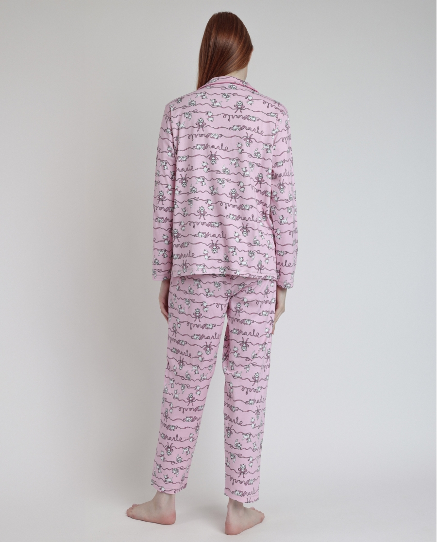 DISNEY Pijama Manga Larga Abierto Marie para Mujer ROSA