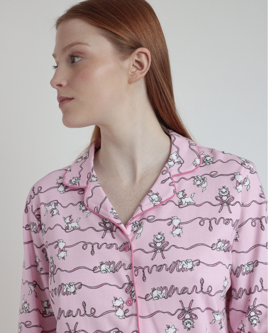 DISNEY Pijama Manga Larga Abierto Marie para Mujer ROSA