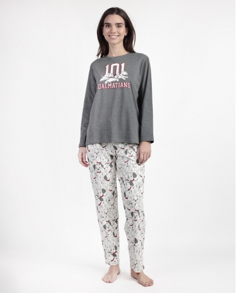 DISNEY Pijama Manga Larga Dalmatians Varsity para Mujer GRIS JASPE