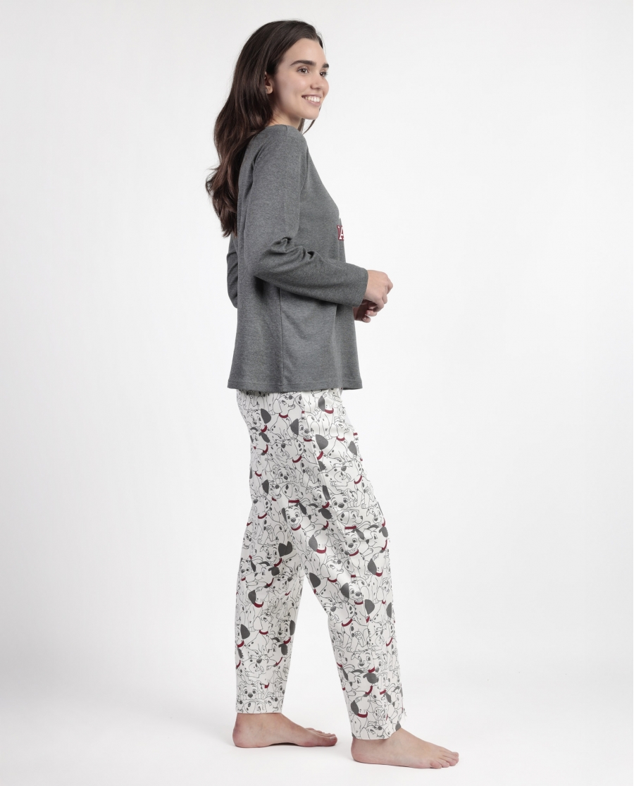DISNEY Pijama Manga Larga Dalmatians Varsity para Mujer GRIS JASPE