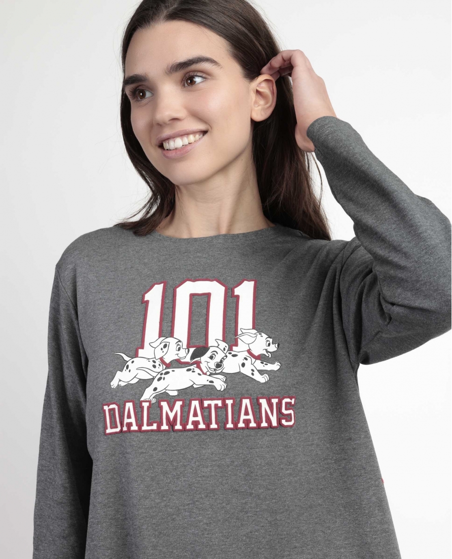 DISNEY Pijama Manga Larga Dalmatians Varsity para Mujer GRIS JASPE